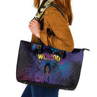 Aotearoa Arts Festival 2025 Leather Tote Bag Maori Music Art Dance - Rhythmic Vibes LT03 Black - Polynesian Pride