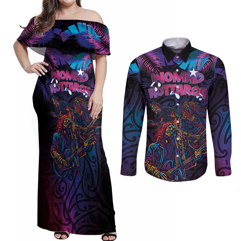 Aotearoa Arts Festival 2025 Couples Matching Off Shoulder Maxi Dress and Long Sleeve Button Shirt Maori Performing Art and Music - Rhythmic Vibes