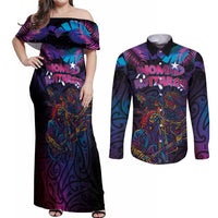 Aotearoa Arts Festival 2025 Couples Matching Off Shoulder Maxi Dress and Long Sleeve Button Shirt Maori Performing Art and Music - Rhythmic Vibes LT03 Black - Polynesian Pride
