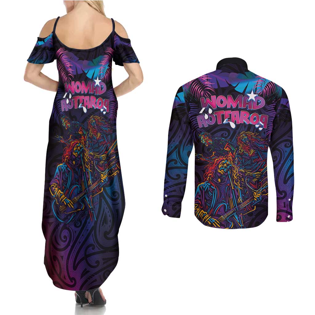 Aotearoa Arts Festival 2025 Couples Matching Summer Maxi Dress and Long Sleeve Button Shirt Maori Performing Art and Music - Rhythmic Vibes