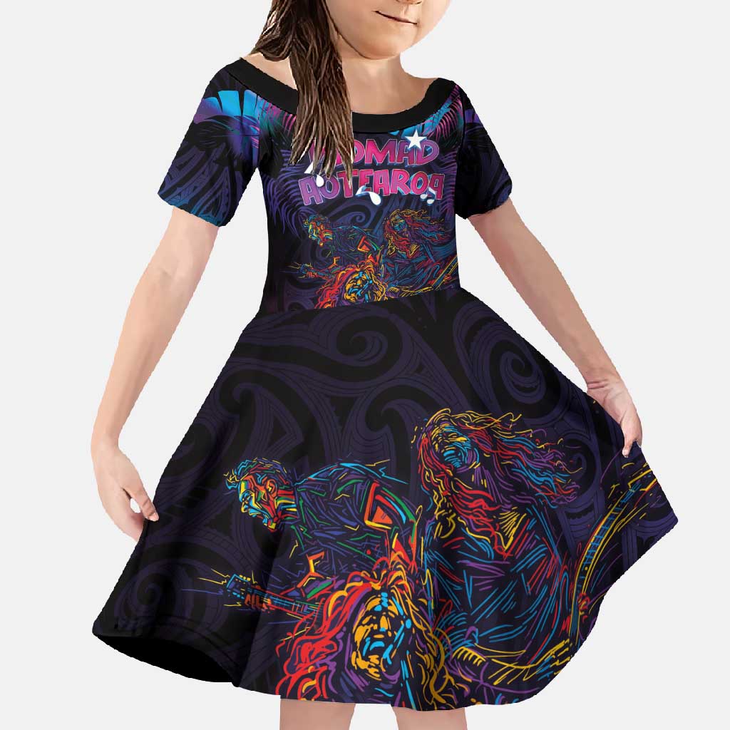 Aotearoa Arts Festival 2025 Family Matching Tank Maxi Dress and Hawaiian Shirt Maori Performing Art and Music - Rhythmic Vibes LT03 Daughter's Dress Black - Polynesian Pride