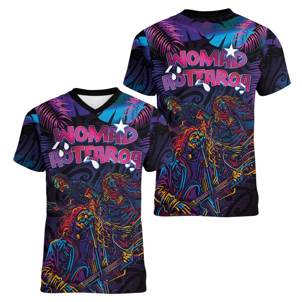 Aotearoa Arts Festival 2025 Women V-Neck T-Shirt Maori Performing Art and Music - Rhythmic Vibes LT03 - Polynesian Pride