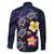 Hawaiian Turtles and Plumeria Family Matching Off The Shoulder Long Sleeve Dress and Hawaiian Shirt Polynesian Art Tribal Tattoo Dark Aqua Color