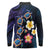 Hawaiian Turtles and Plumeria Long Sleeve Polo Shirt Polynesian Art Tribal Tattoo Dark Aqua Color