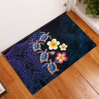 Hawaiian Turtles and Plumeria Rubber Doormat Polynesian Art Tribal Tattoo Dark Aqua Color LT03 - Polynesian Pride
