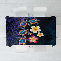 Hawaiian Turtles and Plumeria Tablecloth Polynesian Art Tribal Tattoo Dark Aqua Color LT03 Blue - Polynesian Pride