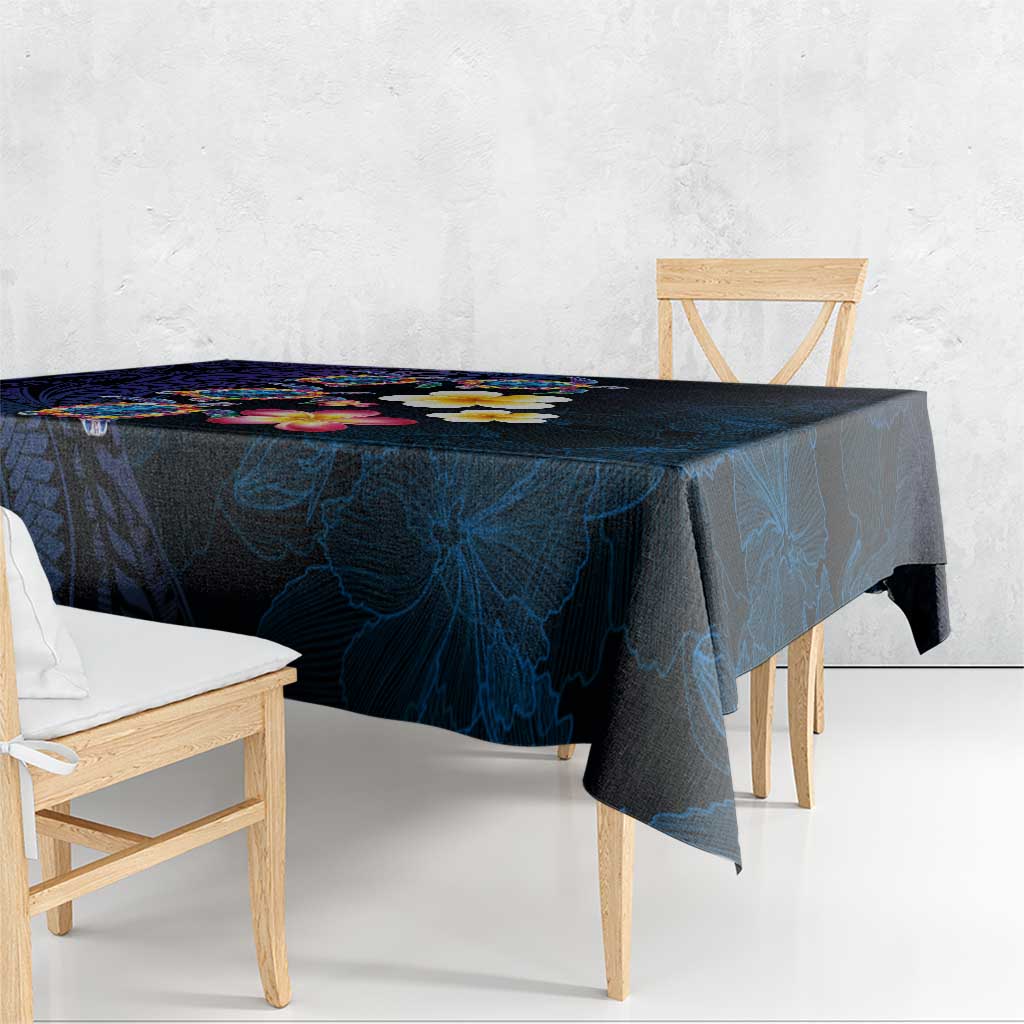 Hawaiian Turtles and Plumeria Tablecloth Polynesian Art Tribal Tattoo Dark Aqua Color LT03 - Polynesian Pride