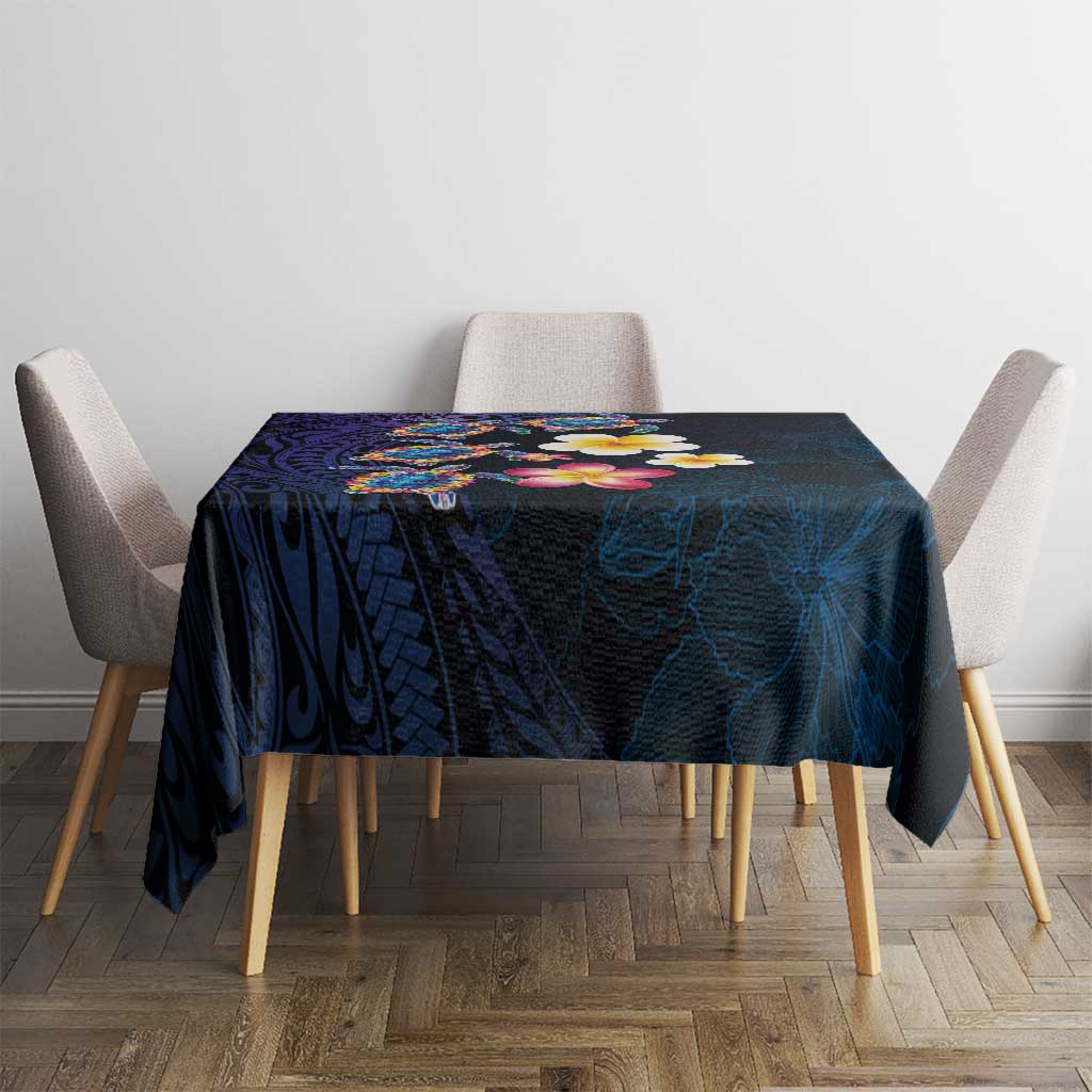 Hawaiian Turtles and Plumeria Tablecloth Polynesian Art Tribal Tattoo Dark Aqua Color LT03 - Polynesian Pride