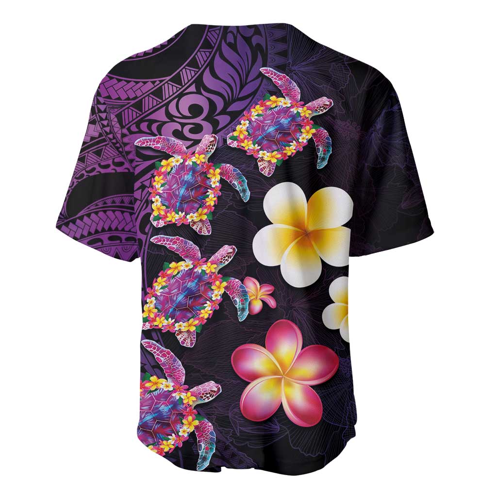 Hawaiian Turtles and Plumeria Baseball Jersey Polynesian Art Tribal Tattoo Deep Violet Color LT03 - Polynesian Pride