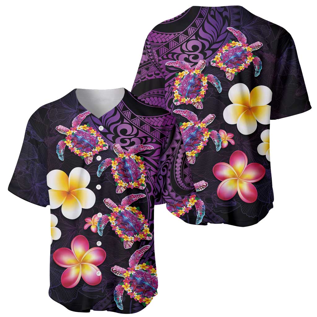 Hawaiian Turtles and Plumeria Baseball Jersey Polynesian Art Tribal Tattoo Deep Violet Color LT03 - Polynesian Pride