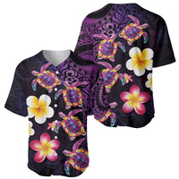 Hawaiian Turtles and Plumeria Baseball Jersey Polynesian Art Tribal Tattoo Deep Violet Color LT03 - Polynesian Pride