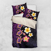 Hawaiian Turtles and Plumeria Bedding Set Polynesian Art Tribal Tattoo Deep Violet Color