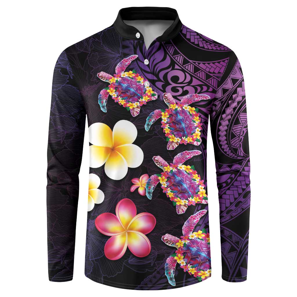 Hawaiian Turtles and Plumeria Button Sweatshirt Polynesian Art Tribal Tattoo Deep Violet Color LT03 Purple - Polynesian Pride