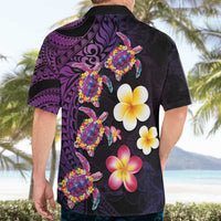 Hawaiian Turtles and Plumeria Hawaiian Shirt Polynesian Art Tribal Tattoo Deep Violet Color