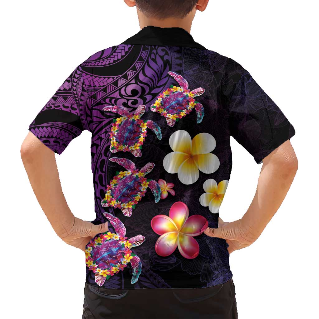Hawaiian Turtles and Plumeria Hawaiian Shirt Polynesian Art Tribal Tattoo Deep Violet Color