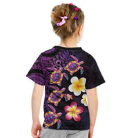 Hawaiian Turtles and Plumeria Kid T Shirt Polynesian Art Tribal Tattoo Deep Violet Color LT03 - Polynesian Pride