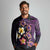 Hawaiian Turtles and Plumeria Long Sleeve Polo Shirt Polynesian Art Tribal Tattoo Deep Violet Color