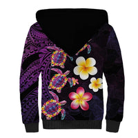 Hawaiian Turtles and Plumeria Sherpa Hoodie Polynesian Art Tribal Tattoo Deep Violet Color