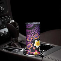 Hawaiian Turtles and Plumeria Skinny Tumbler Polynesian Art Tribal Tattoo Deep Violet Color