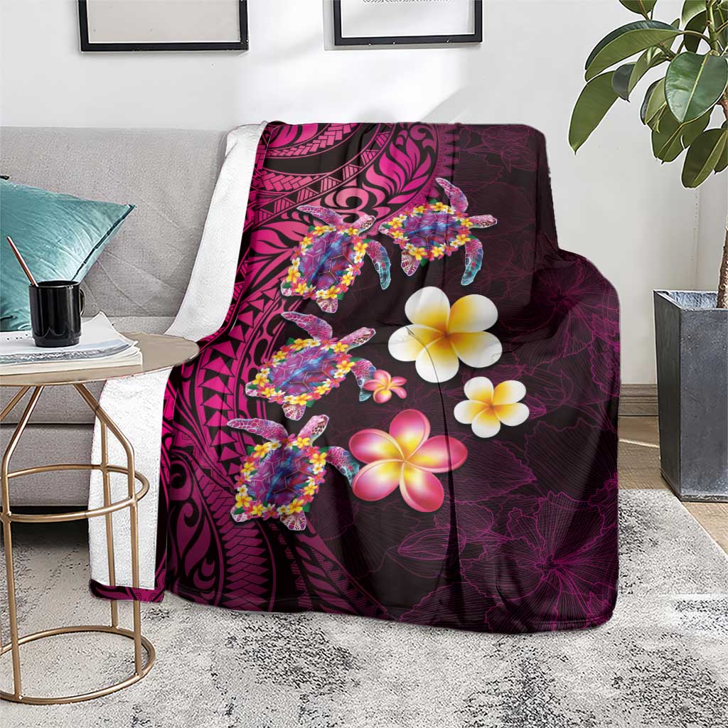 Hawaiian Turtles and Plumeria Blanket Polynesian Art Tribal Tattoo Cerise
