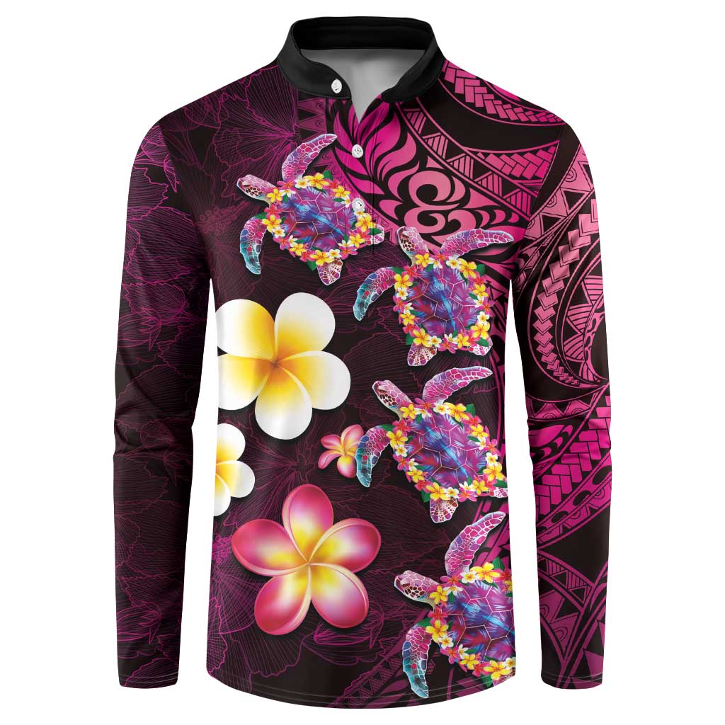 Hawaiian Turtles and Plumeria Button Sweatshirt Polynesian Art Tribal Tattoo Cerise LT03 Pink - Polynesian Pride