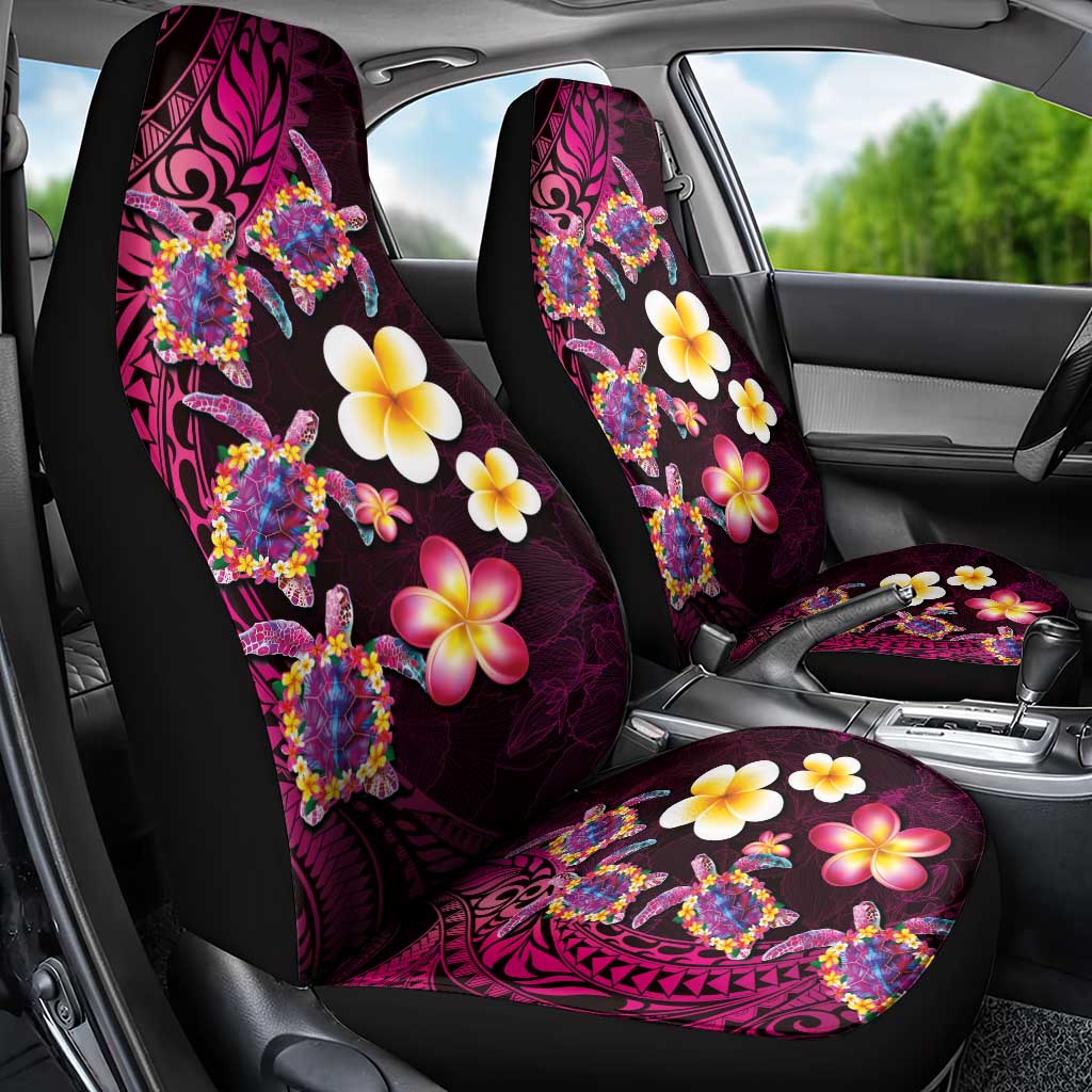 Hawaiian Turtles and Plumeria Car Seat Cover Polynesian Art Tribal Tattoo Cerise