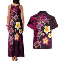 Hawaiian Turtles and Plumeria Couples Matching Tank Maxi Dress and Hawaiian Shirt Polynesian Art Tribal Tattoo Cerise LT03 - Polynesian Pride
