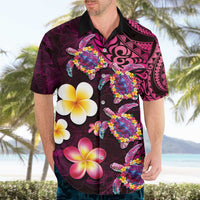 Hawaiian Turtles and Plumeria Hawaiian Shirt Polynesian Art Tribal Tattoo Cerise