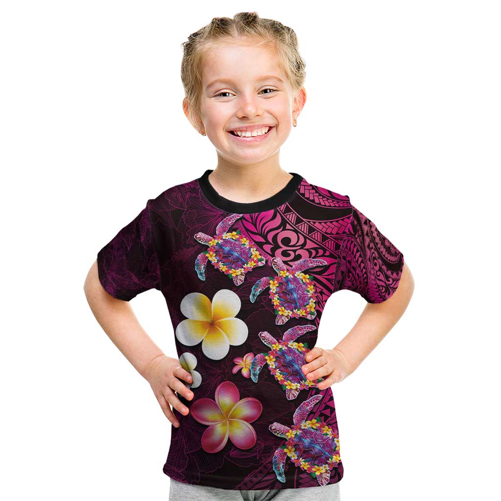 Hawaiian Turtles and Plumeria Kid T Shirt Polynesian Art Tribal Tattoo Cerise LT03 Pink - Polynesian Pride