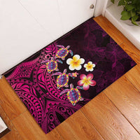 Hawaiian Turtles and Plumeria Rubber Doormat Polynesian Art Tribal Tattoo Cerise LT03 - Polynesian Pride
