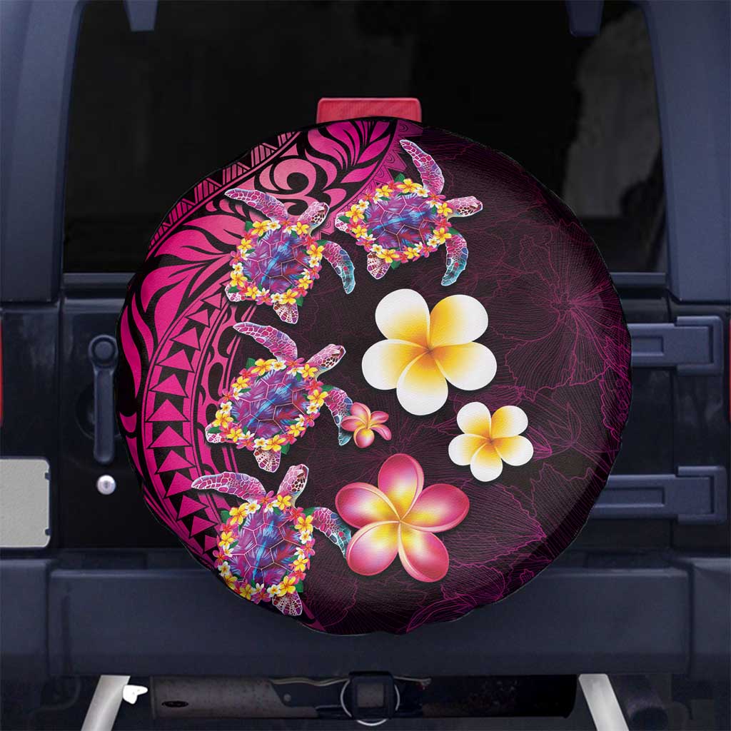 Hawaiian Turtles and Plumeria Spare Tire Cover Polynesian Art Tribal Tattoo Cerise