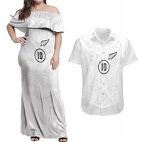 Custom New Zealand Football Couples Matching Off Shoulder Maxi Dress and Hawaiian Shirt The Whites-Sporty T90 Style LT03 White - Polynesian Pride