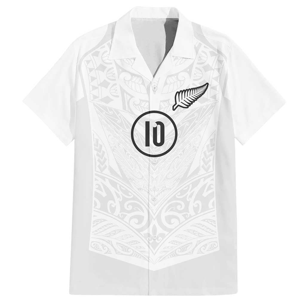 Custom New Zealand Football Family Matching Off Shoulder Short Dress and Hawaiian Shirt The Whites-Sporty T90 Style LT03 Dad's Shirt - Short Sleeve White - Polynesian Pride