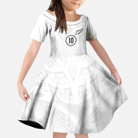 Custom New Zealand Football Family Matching Puletasi and Hawaiian Shirt The Whites-Sporty T90 Style LT03 Daughter's Dress White - Polynesian Pride