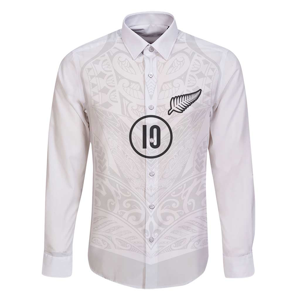 Custom New Zealand Football Family Matching Summer Maxi Dress and Hawaiian Shirt The Whites-Sporty T90 Style LT03 Dad's Shirt - Long Sleeve White - Polynesian Pride