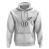 Custom New Zealand Football Hoodie The Whites-Sporty T90 Style LT03 Zip Hoodie White - Polynesian Pride