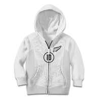 Custom New Zealand Football Kid Hoodie The Whites-Sporty T90 Style LT03 Zip Hoodie White - Polynesian Pride