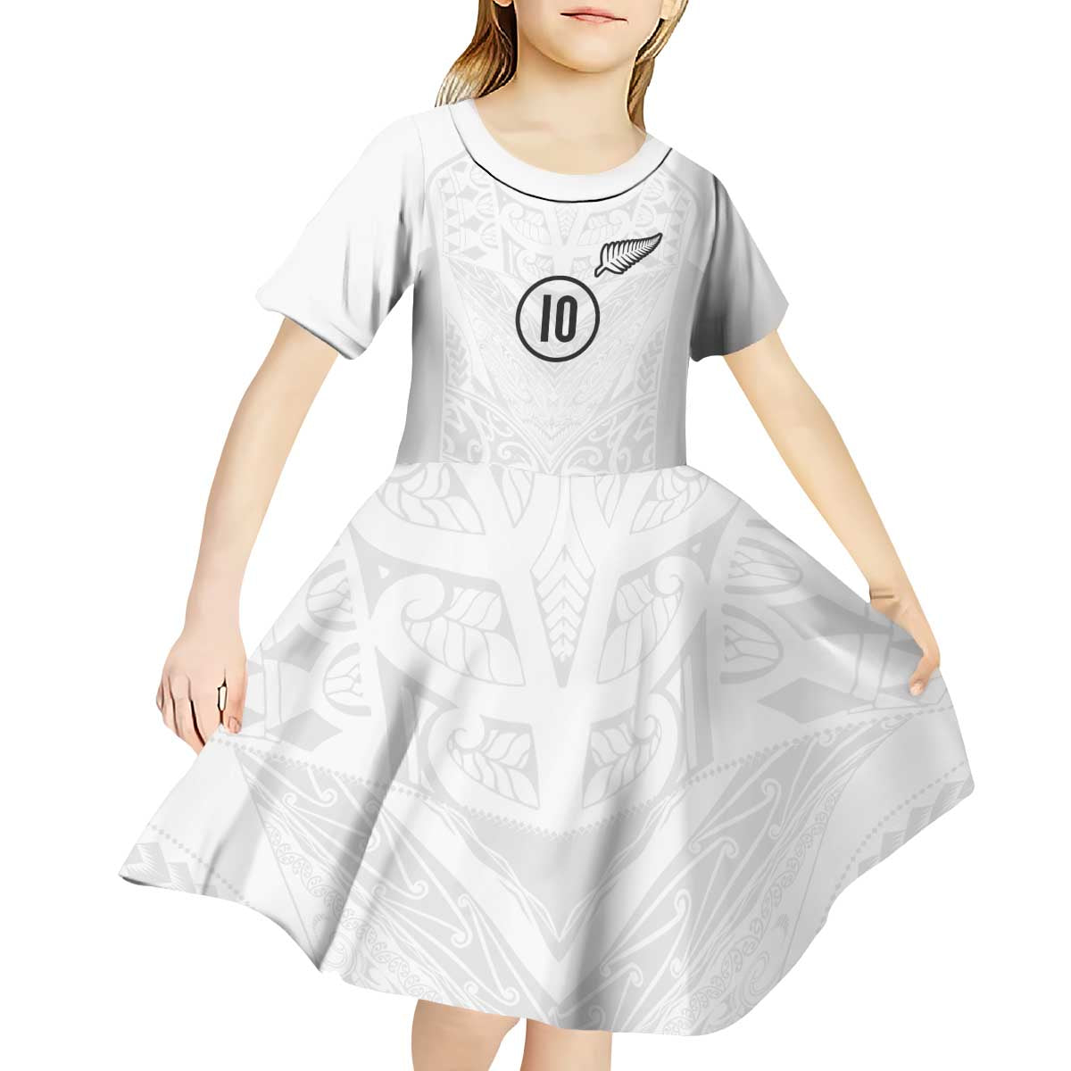 Custom New Zealand Football Kid Short Sleeve Dress The Whites-Sporty T90 Style LT03 - Polynesian Pride