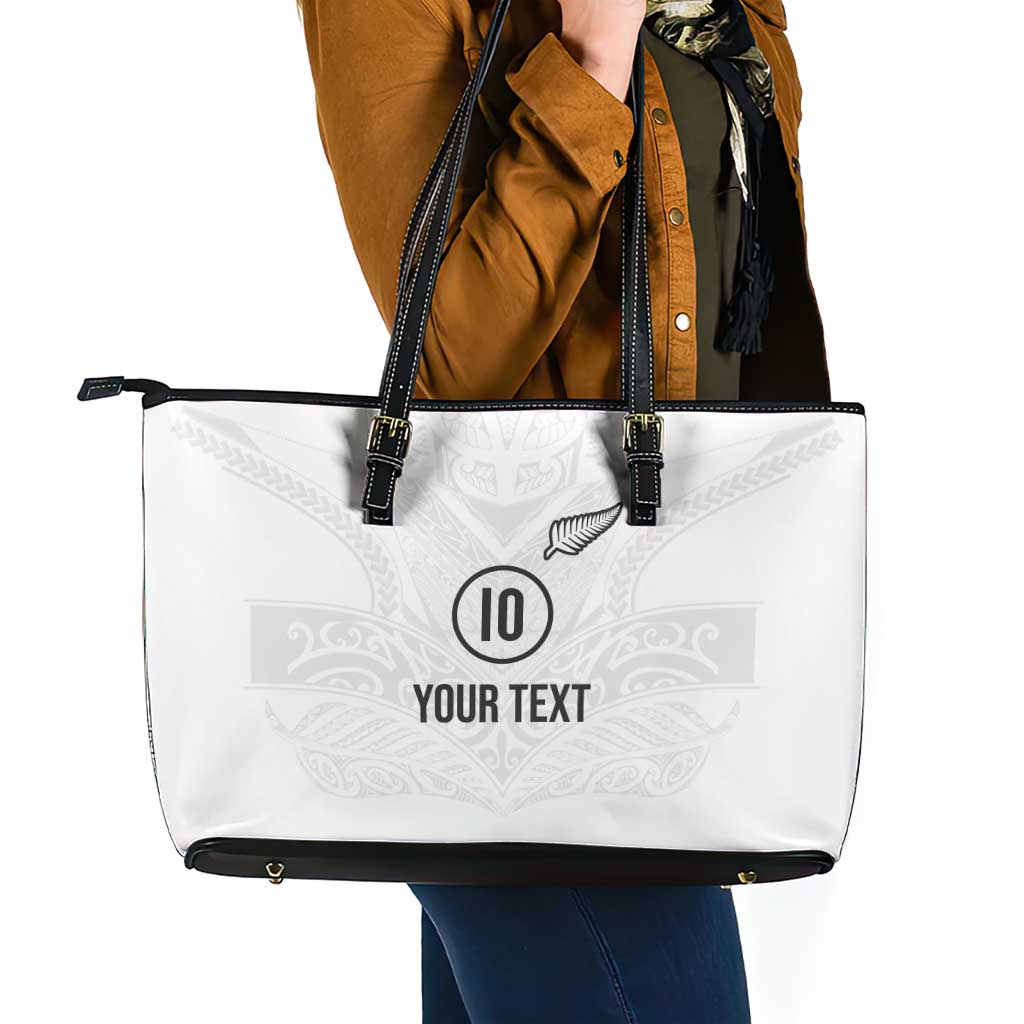 Custom New Zealand Football Leather Tote Bag The Whites-Sporty T90 Style - Polynesian Pride