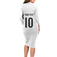 Custom New Zealand Football Long Sleeve Bodycon Dress The Whites-Sporty T90 Style LT03 - Polynesian Pride