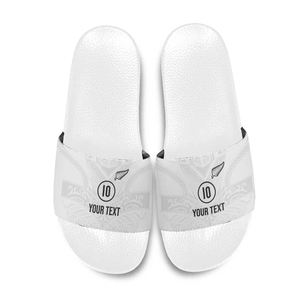 Custom New Zealand Football Slide Sandals The Whites-Sporty T90 Style LT03 White - Polynesian Pride