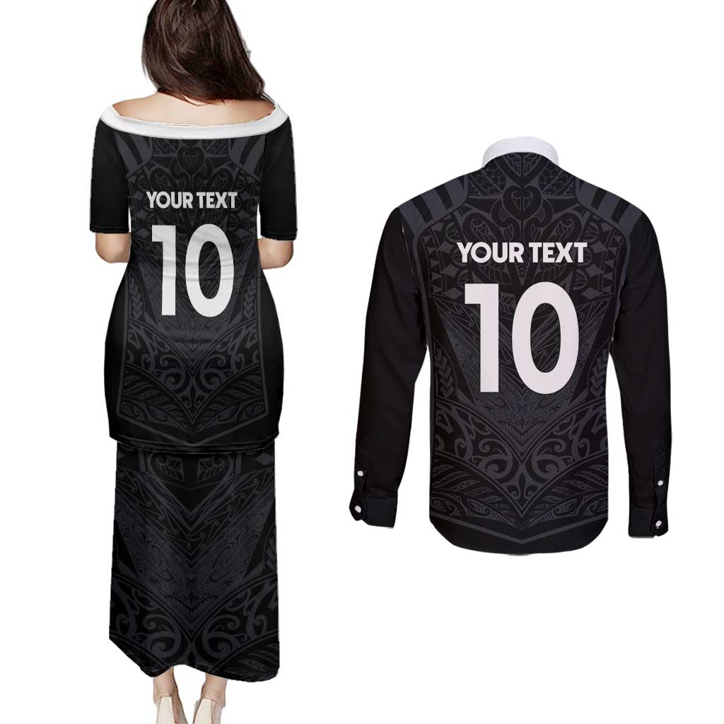 Custom Aotearoa Rugby Couples Matching Puletasi and Long Sleeve Button Shirt The Blacks-Sporty T90 Style - Polynesian Pride