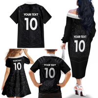 Custom Aotearoa Rugby Family Matching Off The Shoulder Long Sleeve Dress and Hawaiian Shirt The Blacks-Sporty T90 Style LT03 - Polynesian Pride