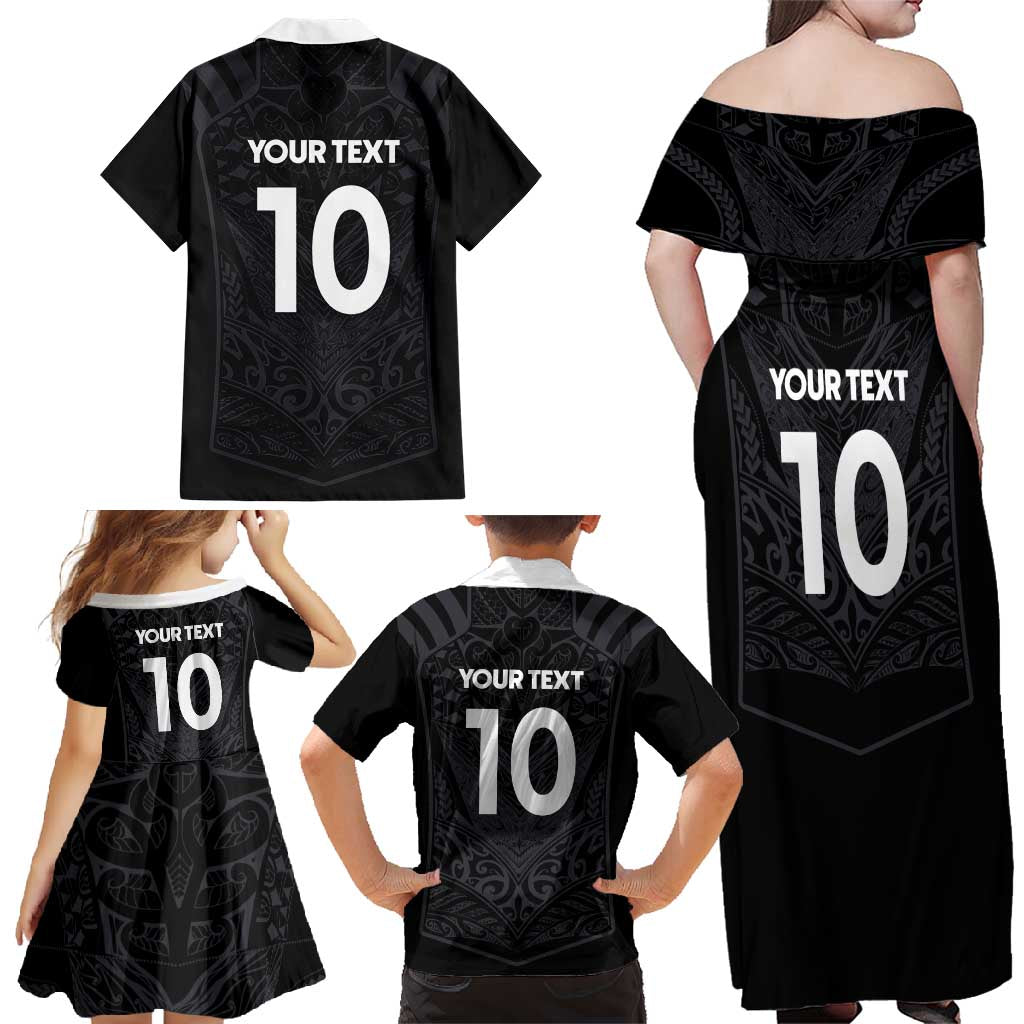 Custom Aotearoa Rugby Family Matching Off Shoulder Maxi Dress and Hawaiian Shirt The Blacks-Sporty T90 Style - Polynesian Pride