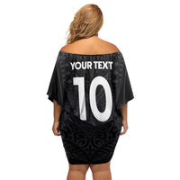 Custom Aotearoa Rugby Family Matching Off Shoulder Short Dress and Hawaiian Shirt The Blacks-Sporty T90 Style - Polynesian Pride