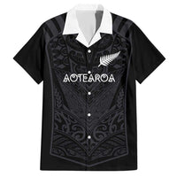 Custom Aotearoa Rugby Family Matching Short Sleeve Bodycon Dress and Hawaiian Shirt The Blacks-Sporty T90 Style LT03 Dad's Shirt - Short Sleeve Black - Polynesian Pride