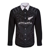 Custom Aotearoa Rugby Long Sleeve Button Shirt The Blacks-Sporty T90 Style LT03 Unisex Black - Polynesian Pride
