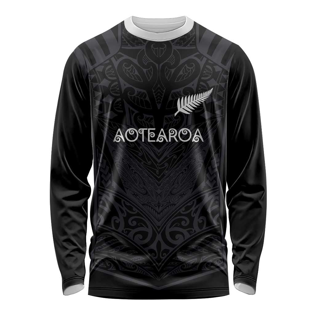 Custom Aotearoa Rugby Long Sleeve Shirt The Blacks-Sporty T90 Style LT03 Unisex Black - Polynesian Pride
