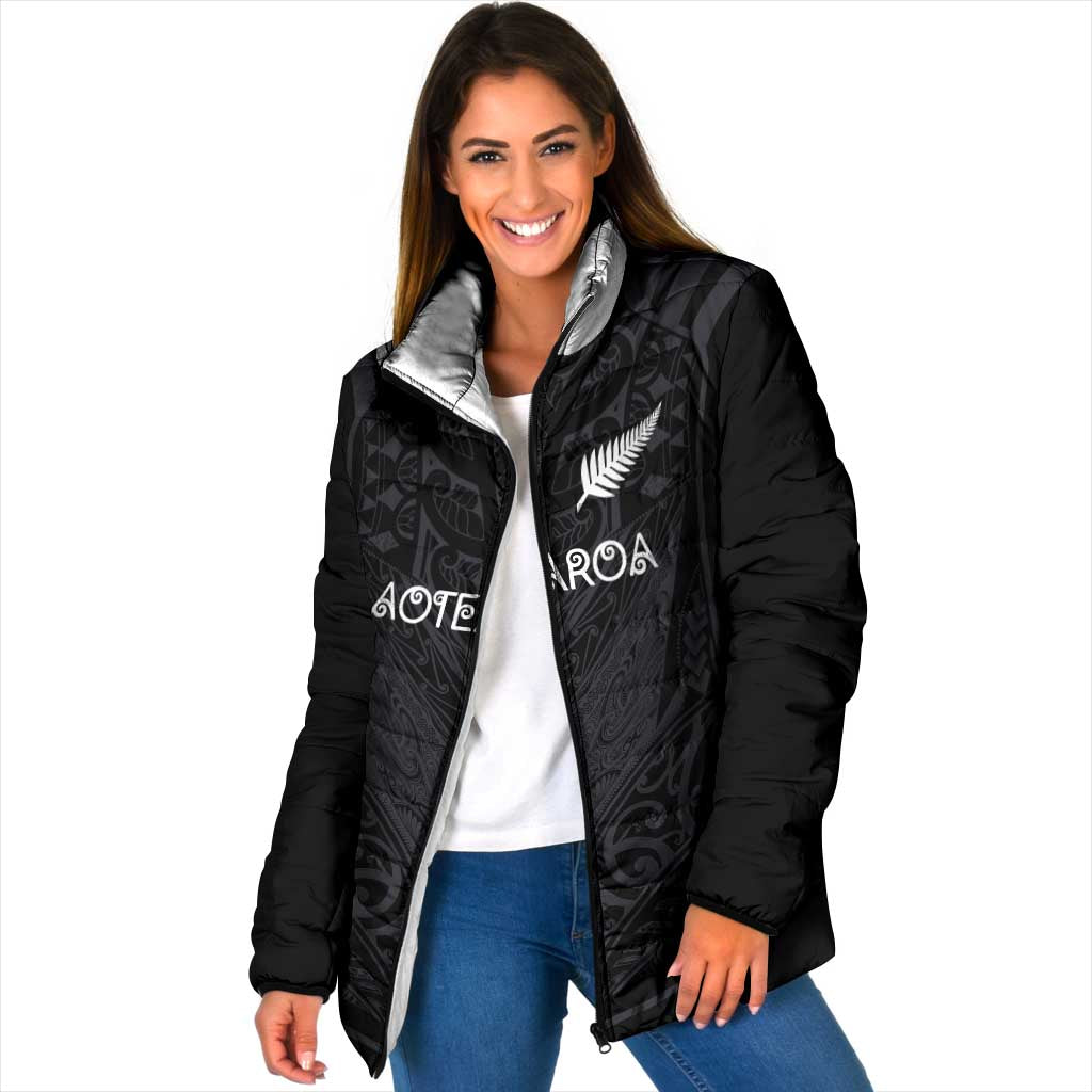 Custom Aotearoa Rugby Padded Jacket The Blacks-Sporty T90 Style LT03 Women Black - Polynesian Pride