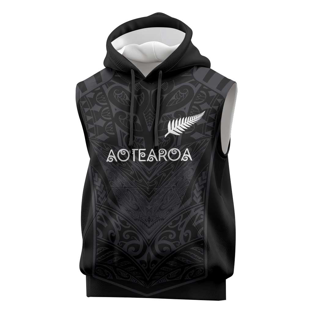 Custom Aotearoa Rugby Sleeveless Hoodie The Blacks-Sporty T90 Style LT03 Black - Polynesian Pride